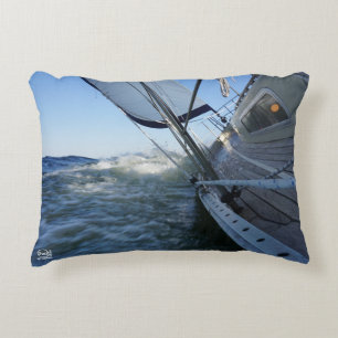 Sailboat with empty horizon for adventure. decorative cushion