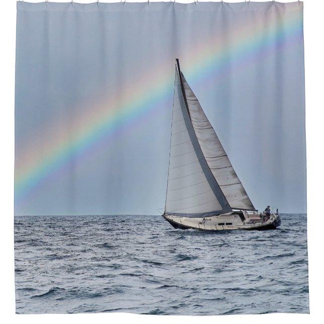 Sailboat with Rainbow Shower Curtain (Front)
