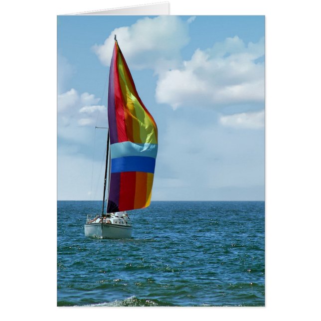sailboat with rainbow spinnaker on water (Front)