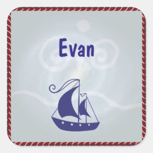 Sailboat with Rope Frame Custom Text Square Sticker