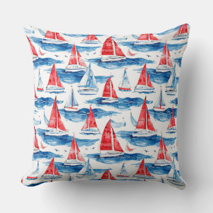Sailboat with scarlet sails watercolor pattern cushion