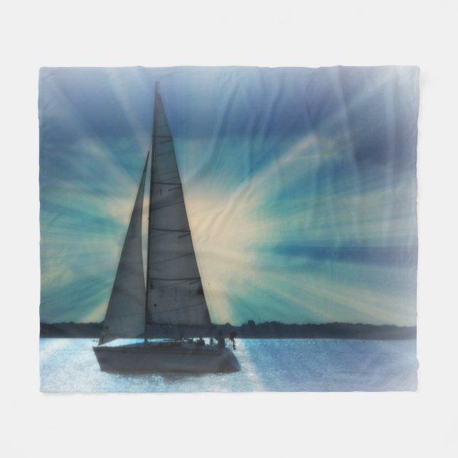 SailBoat with Sunbeams Fleece Blanket (Front (Horizontal))
