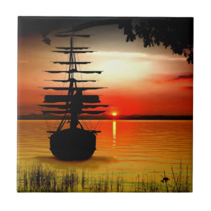 Sailboat with sunrise tile