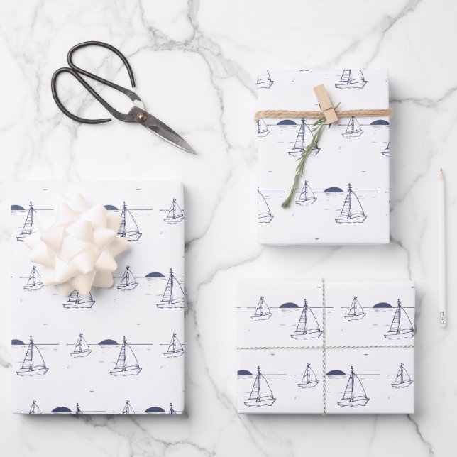 Sailboat Wrapping Sheets - 3 sheets (Front)