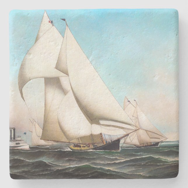Sailboat Yacht Boat Race Ocean Sea Stone Coaster (Front)