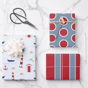 Sailboats and Lighthouses Wrapping Paper Sheet Set