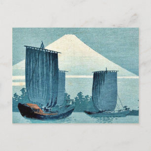 Sailboats and Mount Fuji by Uehara, Konen Ukiyoe Postcard