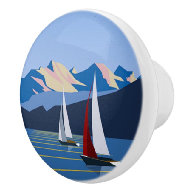Sailboats And Mountains photo Ceramic Knob (Right)
