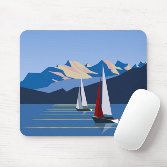 Sailboats And Mountains photo Mouse Pad (With Mouse)