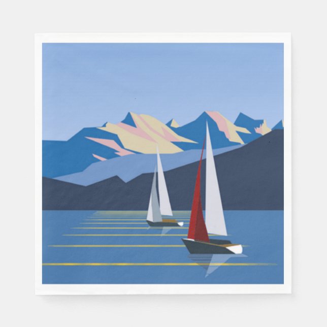 Sailboats And Mountains photo Napkin (Front)