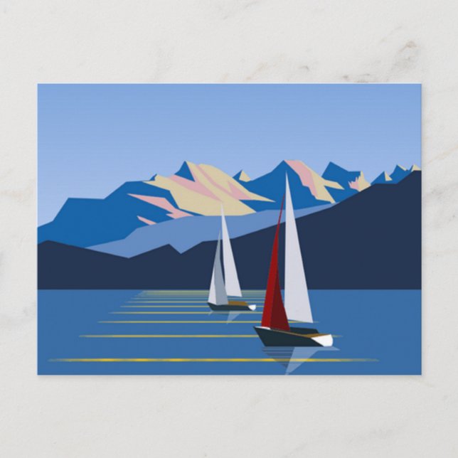 Sailboats And Mountains photo Postcard (Front)