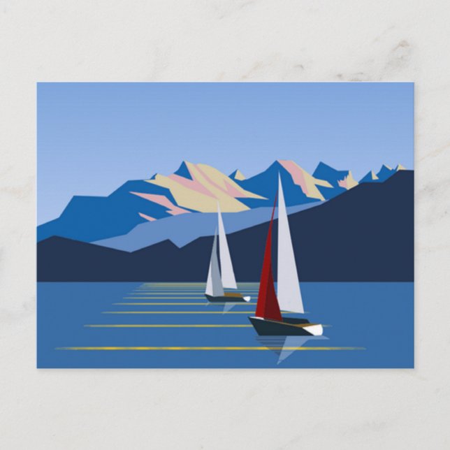 Sailboats And Mountains Postcard (Front)