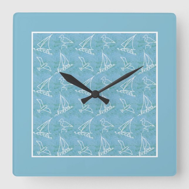 Sailboats and Seagulls Square Wall Clock (Front)