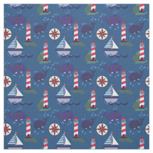 Sailboats and Whales   Whimsical Nautical Fabric