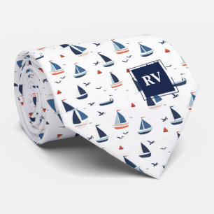 Sailboats at Sea Monogrammed Tie