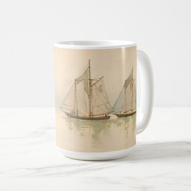 Sailboats At Sea Nautical Art by Louis Prang & Co. Coffee Mug (Front Right)