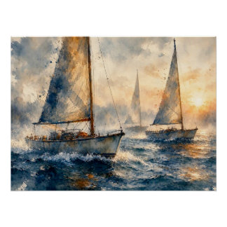 Sailboats at Sea, Poster