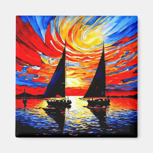 Sailboats at sunset 1 magnet