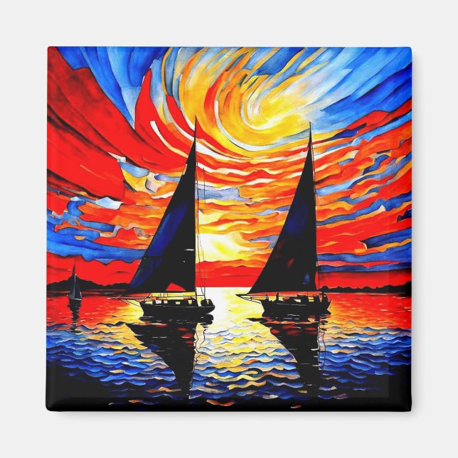 Sailboats at sunset 1 magnet (Front)