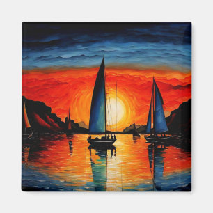 Sailboats at sunset 2 magnet