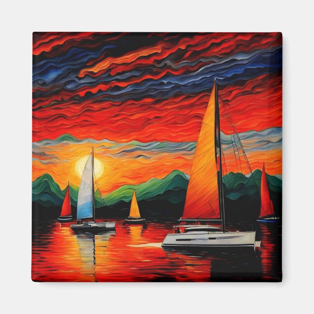 Sailboats at sunset 3 magnet (Front)