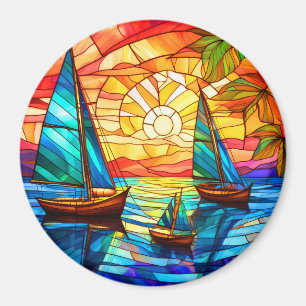 Sailboats at sunset magnet