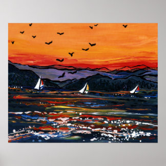 Sailboats at Sunset Poster
