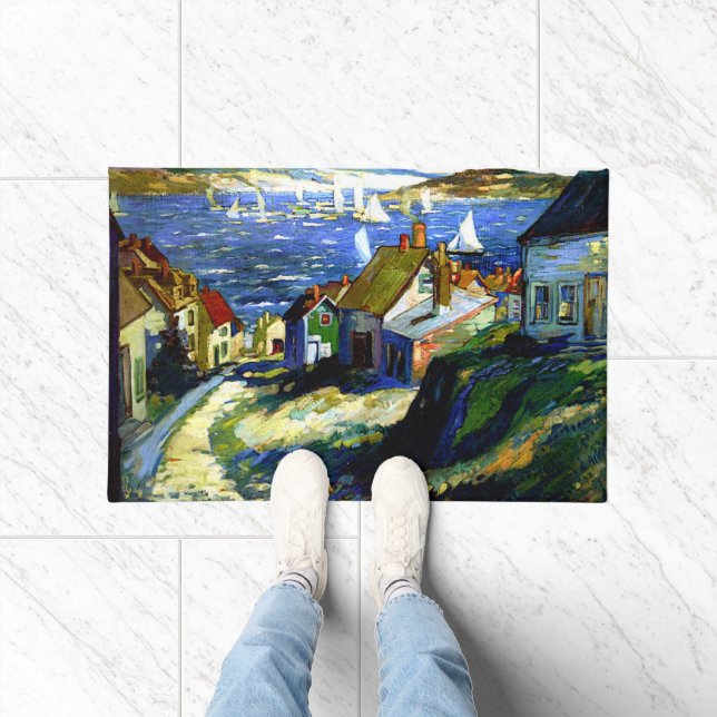 Sailboats by the Harbour, fine art painting Doormat (Indoor)