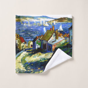Sailboats by the Harbour, fine art painting Wash Cloth