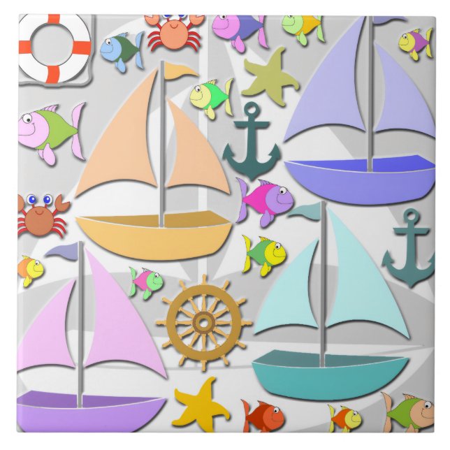 Sailboats Ceramic Tile (Front)