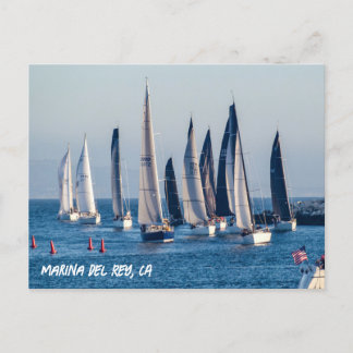 Sailboats Enter Main Channel - Marina Del Rey, CA Postcard
