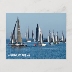 Sailboats Entering Channel. Marina Del Rey, CA Postcard
