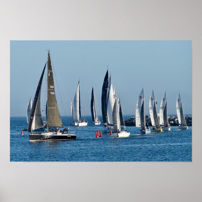 Sailboats Entering Channel. Marina Del Rey, CA Poster (Front)