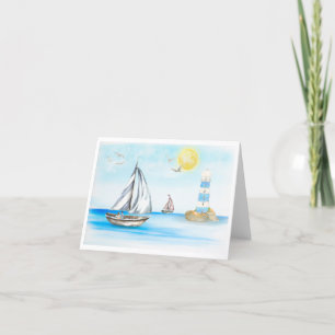 Sailboats in a Blue Ocean Note Card (Blank Inside)