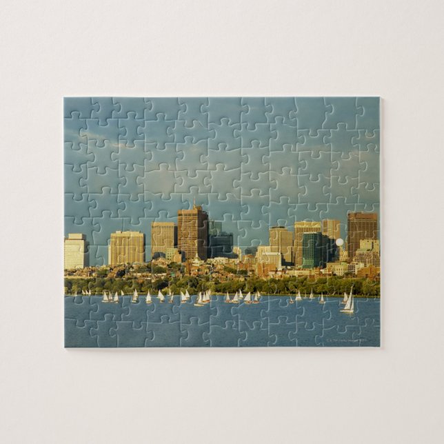 Sailboats in a river, Charles River, Boston, Jigsaw Puzzle (Horizontal)