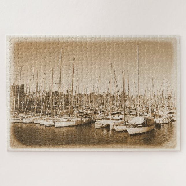 Sailboats in Barcelona Harbour - 20x30 - 1014 pcs Jigsaw Puzzle (Horizontal)