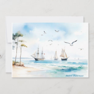 Sailboats in calm sea card