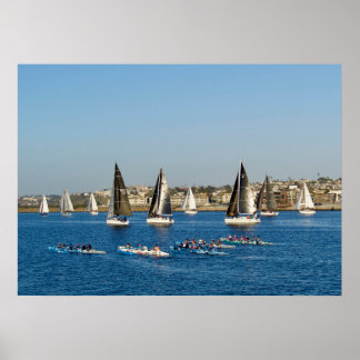 Sailboats In Channel. Marina Del Rey, CA Poster