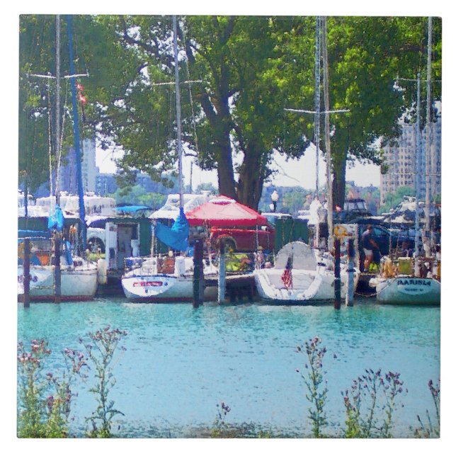 Sailboats In Dock Ceramic Tile (Front)