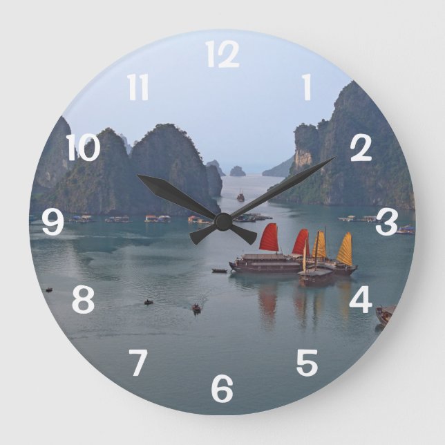 Sailboats in Ha Long Bay - Vietnam, Asia Large Clock (Front)