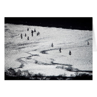 Sailboats in silhouette, Charles River Basin, Card