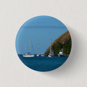Sailboats in the Bay White and Blue Nautical 3 Cm Round Badge