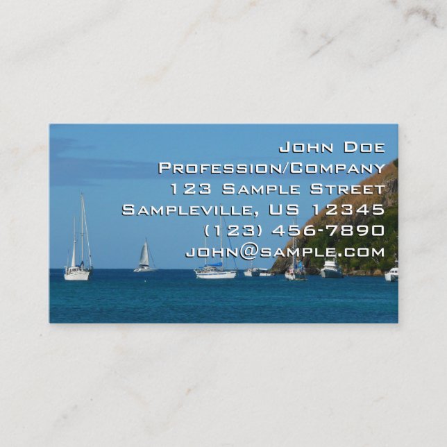 Sailboats in the Bay White and Blue Nautical Business Card (Front)