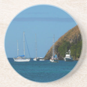Sailboats in the Bay White and Blue Nautical Coaster