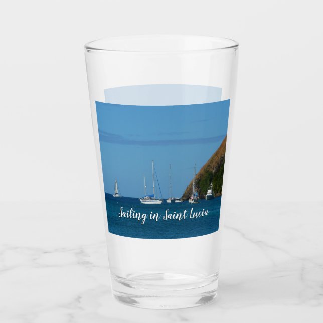 Sailboats in the Bay White and Blue Nautical Glass (Front)