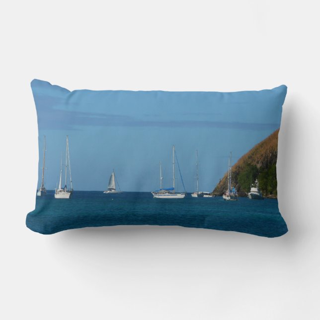 Sailboats in the Bay White and Blue Nautical Lumbar Cushion (Front)