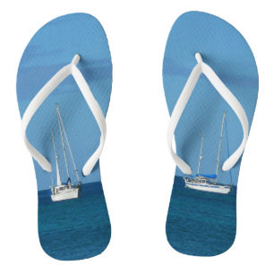 Sailboats in the Bay White and Blue Nautical Thongs