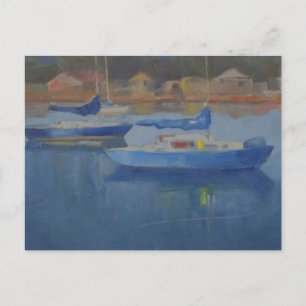 Sailboats in the blue harbour postcard