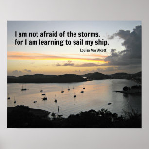 Sailboats in the harbour with quote about storms. poster