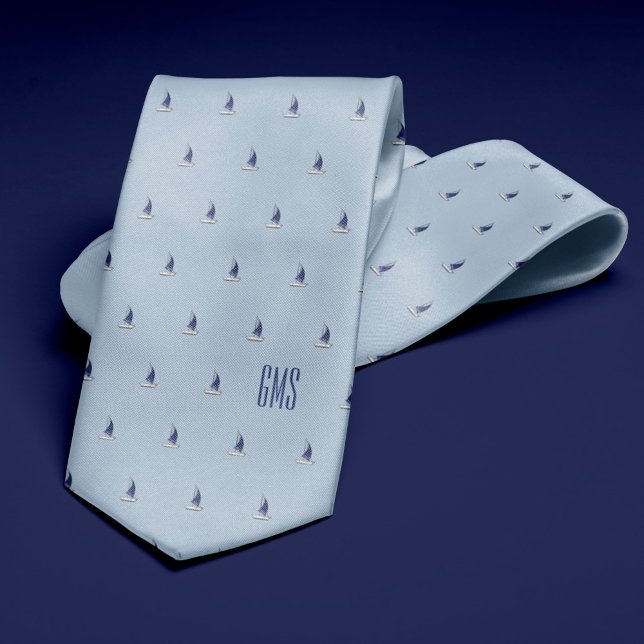 Sailboats Monogrammed Light Blue Tie (Creator Uploaded)